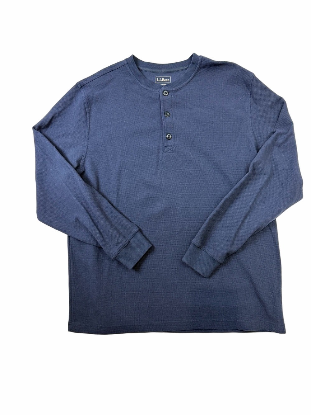 LL Bean Shirt Mens Large Waffle Knit Thermal Blue Button Traditional Fit Outdoor